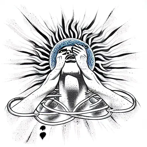 man chained to the ground looking up at the sun tattoo design idea