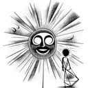 man chained to the ground looking up at the sun tattoo design idea