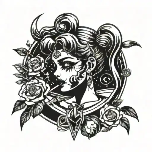 sailor moon & smoking tattoo design idea