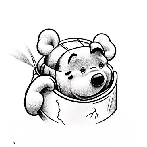 winnie pooh with trash bin tattoo design idea