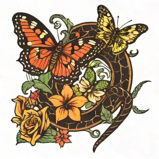 snake and butterflies  tattoo design idea