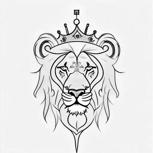 Create a minimalist tattoo of a lion with a crown and the words 'God is greater than highs and lows' tattoo design idea