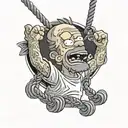 moe on the simpson hanging from a rope bye his neck tattoo design idea