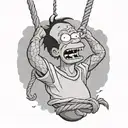 moe on the simpson hanging from a rope bye his neck tattoo design idea