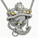 moe on the simpson hanging from a rope bye his neck tattoo design idea