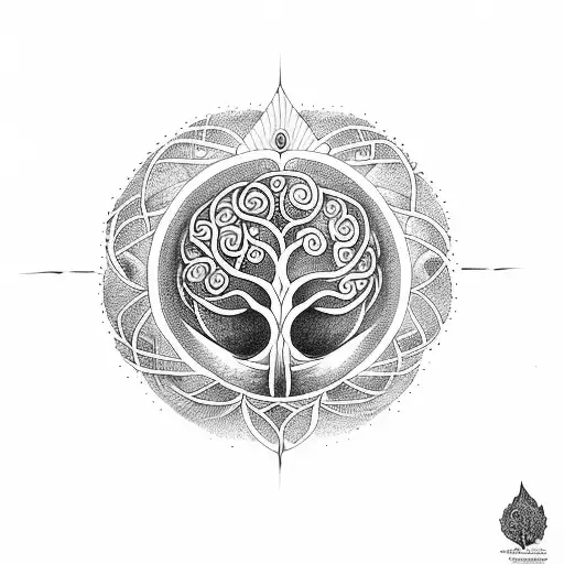 tree of life with Gayatri Mantra on the outer  tattoo design idea