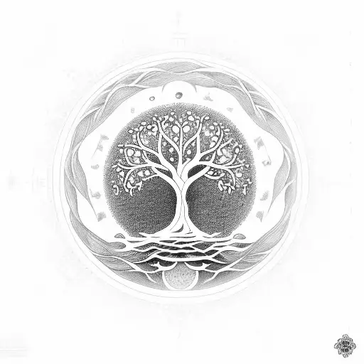 tree of life with Gayatri Mantra on the outer  tattoo design idea