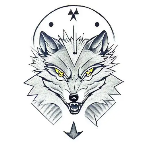angry wolf with half compass in the back and arrows downside of the wolf tattoo design idea