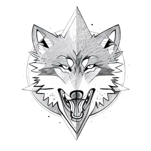 angry wolf with half compass in the back and arrows downside of the wolf tattoo design idea