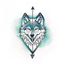  wolf with half compass in the back and arrows downside of the wolf tattoo design idea