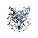  wolf with half compass in the back and arrows downside of the wolf tattoo design idea