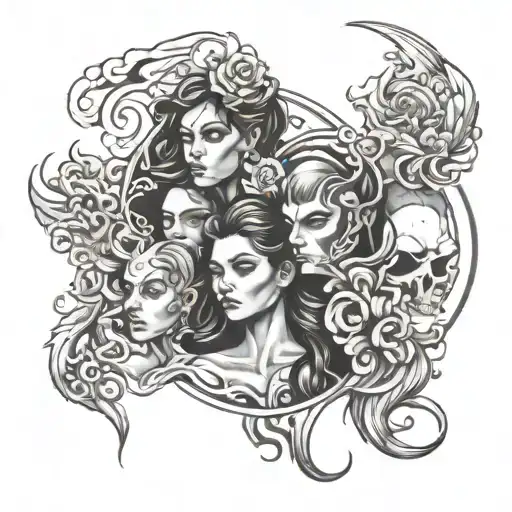 four people emerging from shadow  tattoo design idea