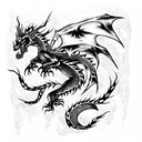 a black dragon around a rose tattoo design idea