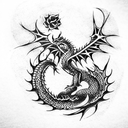 a black dragon around a rose tattoo design idea