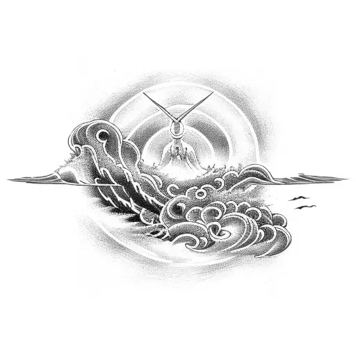 thunderbolt with wave design inside outline tattoo design idea
