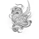 thunderbolt with wave design inside outline tattoo design idea