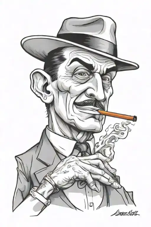 mafia figure smoking tattoo design idea