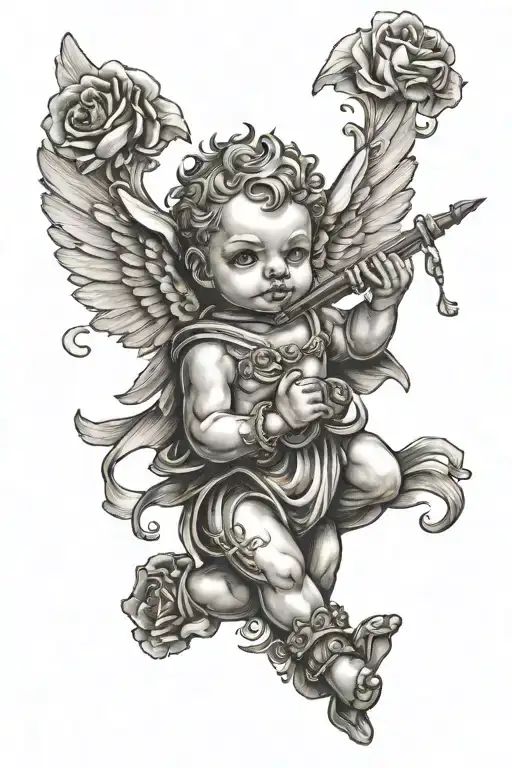 Gangster  cupid cherub tattoo design idea