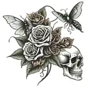 skulls stacked roses growing and dragonfly in flight tattoo design idea