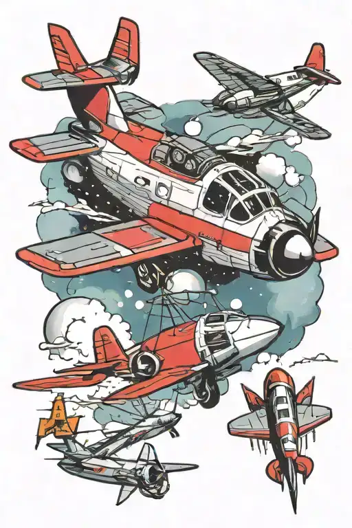 rocket ship and a airliner and a Cessna plane tattoo design idea