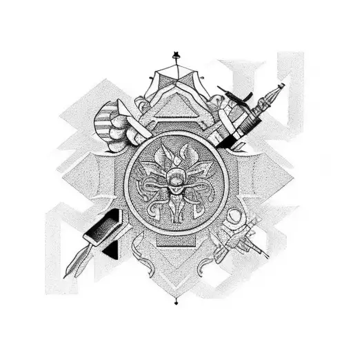 A tattoo design showcasing the favorite things of maconha, armas, and anjos in a blackwork style tattoo design idea