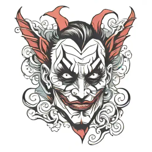 mask of joker red and black tattoo design idea