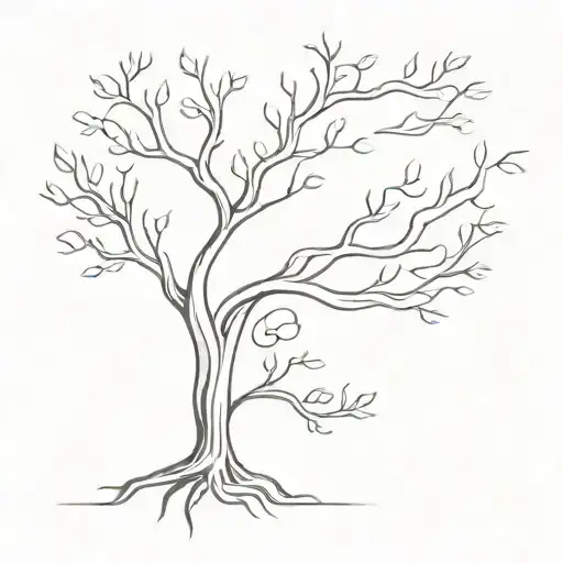 A minimalist design of a majestic tree symbolizing the strong roots of your family and the branches reaching towards the heavens in honor of God tattoo design idea