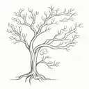A minimalist design of a majestic tree symbolizing the strong roots of your family and the branches reaching towards the heavens in honor of God tattoo design idea