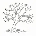 A minimalist design of a majestic tree symbolizing the strong roots of your family and the branches reaching towards the heavens in honor of God tattoo design idea