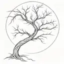A minimalist design of a majestic tree symbolizing the strong roots of your family and the branches reaching towards the heavens in honor of God tattoo design idea