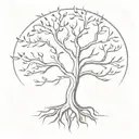 A minimalist design of a majestic tree symbolizing the strong roots of your family and the branches reaching towards the heavens in honor of God tattoo design idea