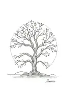 A minimalist design of a majestic tree symbolizing the strong roots of your family and the branches reaching towards the heavens in honor of God tattoo design idea