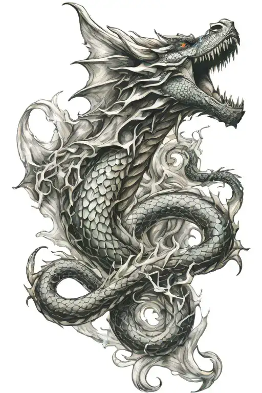 dragon breathing electricity flowing tattoo design idea