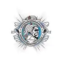 Create a traditional American-style tattoo design for the front of the right forearm, merging a man's alter ego tattoo design idea