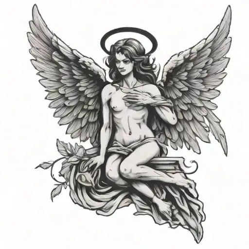 fallen angel with wings spread tattoo design idea