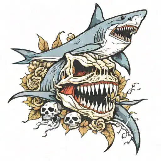 shark and skull tattoo design idea