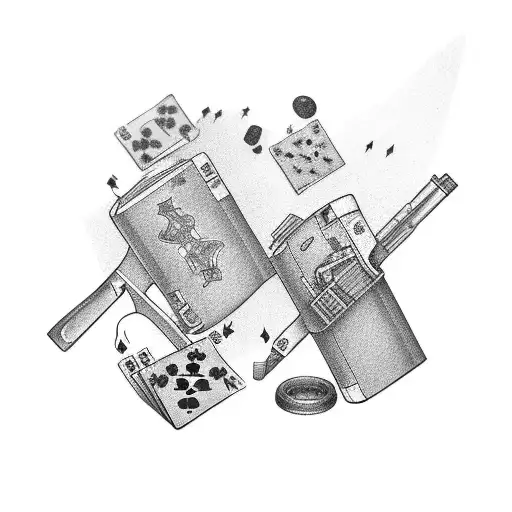 playing cards with a beer bottle behind them and a glock 17 underneath tattoo design idea