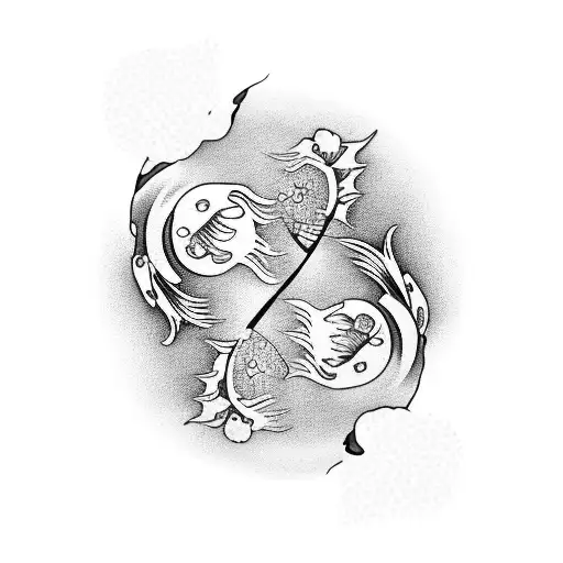 cherry blossom tree leaves turning into koi fish yin Yang tattoo design idea