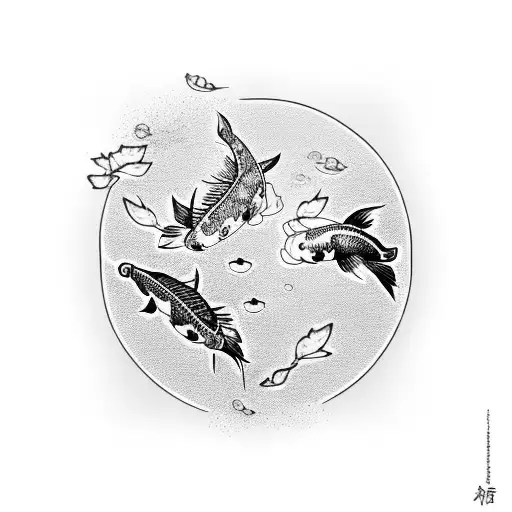 cherry blossom tree leaves turning into koi fish yin Yang tattoo design idea