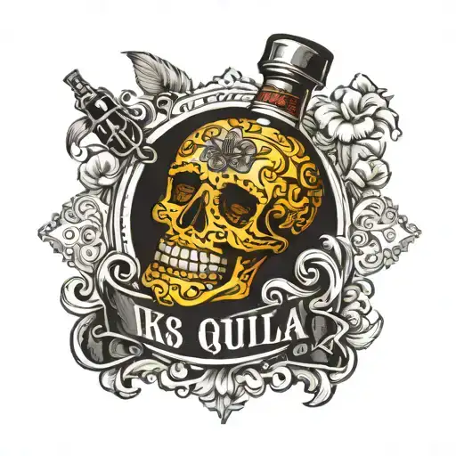 an old style tequila bottle labelled k13 tattoo design idea