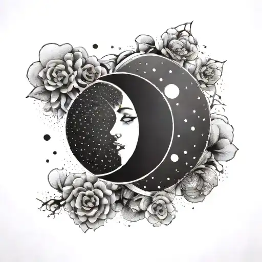 Gemini feminine geometric moon tattoo design idea
