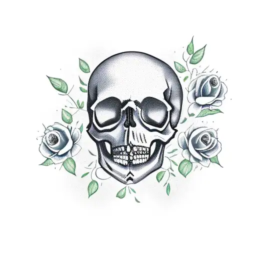 skull with pruple roses and involving las vegas sublimely  tattoo design idea