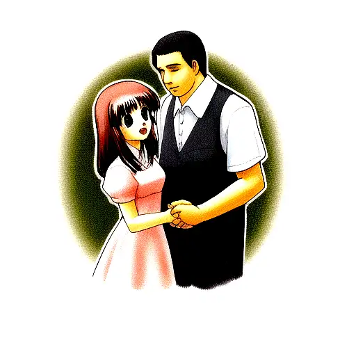 Daughter and father shaking hands  tattoo design idea