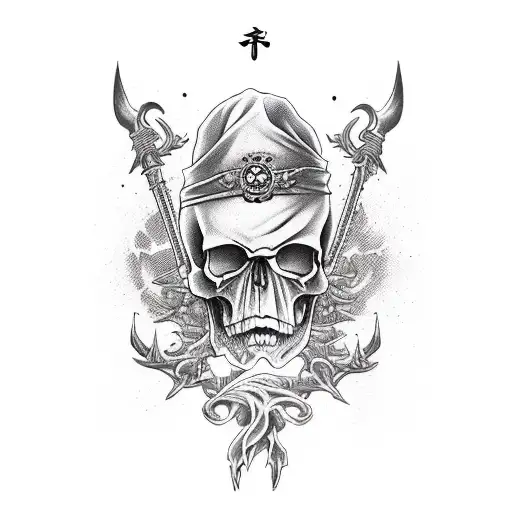 eustass law jolly pirate skull tattoo design idea