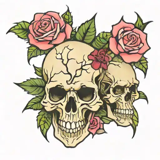 skulls and roses with thorns tattoo design idea