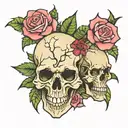 skulls and roses with thorns tattoo design idea