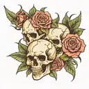 skulls and roses with thorns tattoo design idea