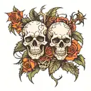 skulls and roses with thorns tattoo design idea