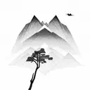 A mountain range silhouette with a barbell incorporated into the design tattoo design idea