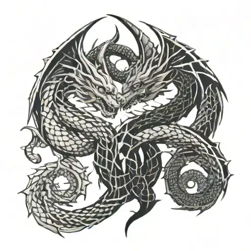 two dragons intertwined tattoo design idea